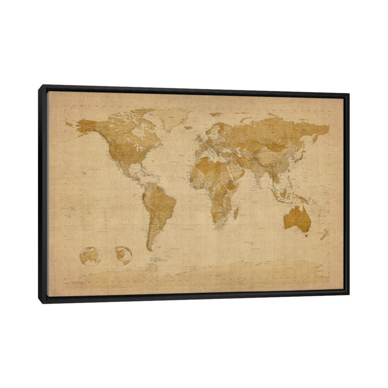 « antique world map ii » par michael tompsett, impression sur toile, H 18 po x l 26 po x P 1,5 po, Toile avec cadre noir