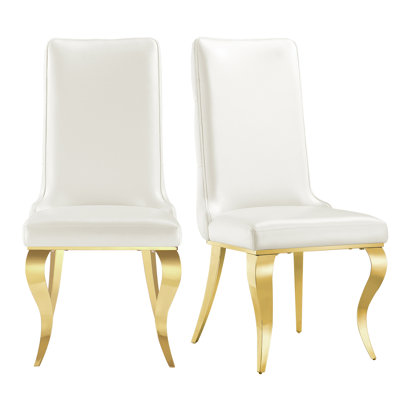 Keng Faux Leather Gold Dining Chairs by Rosdorf Park