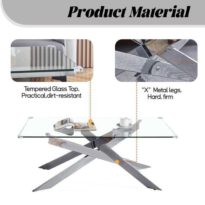 Tempered Glass Top Coffee Table, Silver