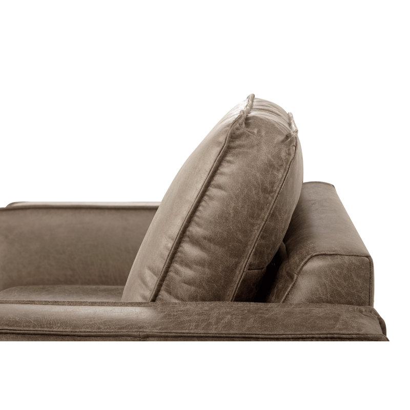 Upholstered Fabric and Leather Armchair, Walnut brown