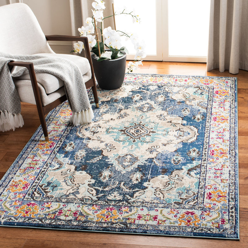 Hertzler Oriental Navy/Light Blue Area, Rectangle 8' x 10'