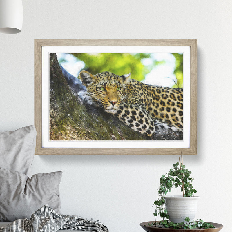 Leopard Vol.2 - Picture Frame Painting, Oak Framed, 36cm H x 48cm W x 2cm D
