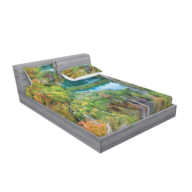 Ensemble de draps Mountains of Plitvice Lakes, Ensemble de drap pour grand lit avec drap-housse