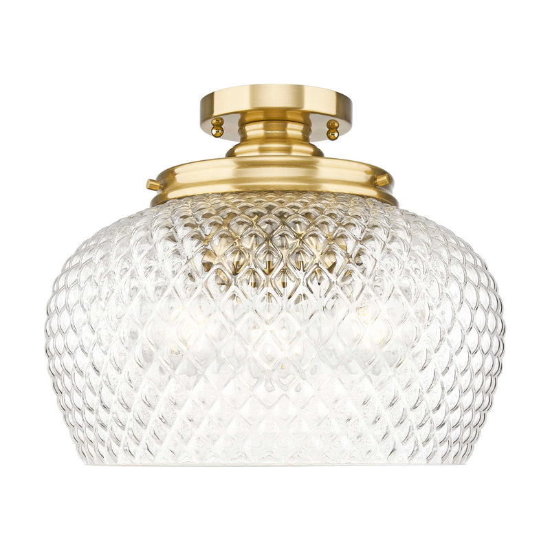 Breen 3 Light Semi-Flush with Clear Glass Shade, Modern Brushed Gold