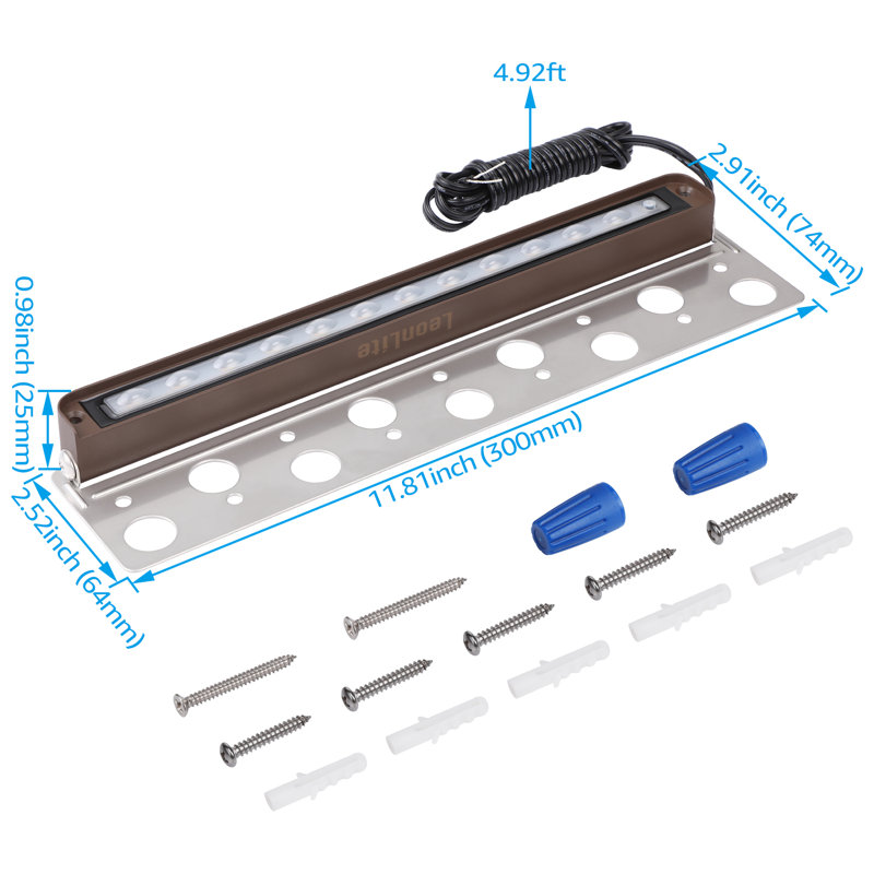 Éclairage extérieur à DEL 12 po 5 CCT, éclairage paysager à DEL basse tension 7 W, éclairage de pavés 12-24 V CA/CC, éclairage de murs de soutènement en aluminium, éclairage d'escalier extérieur, homologué ETL