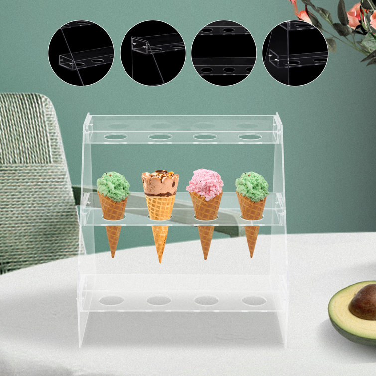 Ice Cream Cone Holder 2-Tier, 24-Cavity Round Clear Acrylic Waffle Cone  Display Stand Baby Showers Birthday Parties Weddings Anniversaries  Christmas