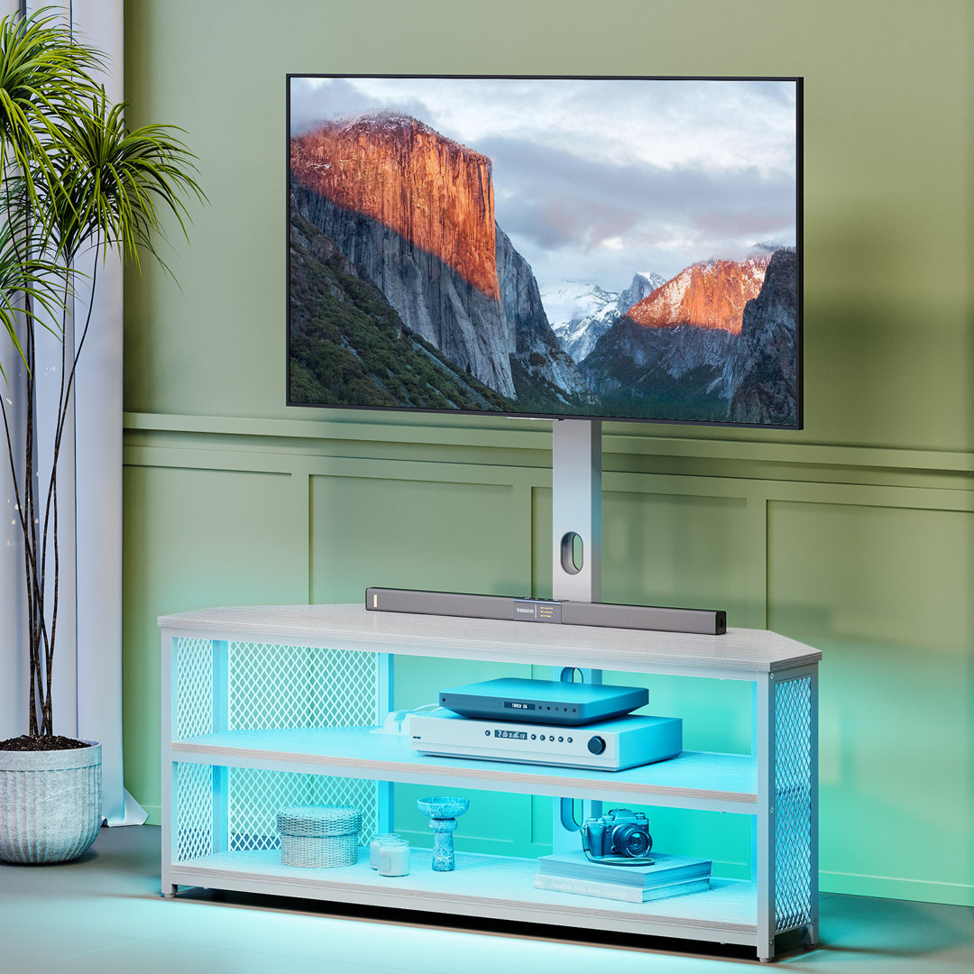 TV Stand with Mount, Power Outlets and LED Lights,Adjustable Corner Media Console for TVs up to Wrought Studio™