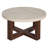 Round Coffee Table 31.5 Inch Marble Pattern Top & Cross Brown Base