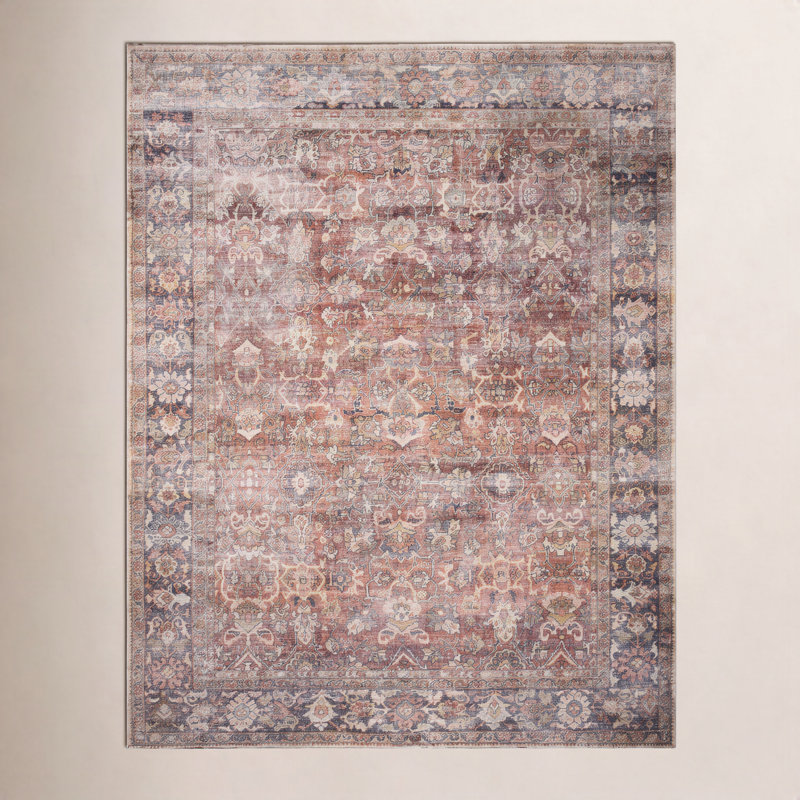 Tapis oriental épice / orange / bleu marine Portman, Rectangle 3 pi 6 po x 5 pi 6 po