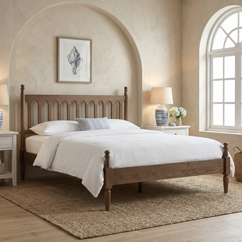 Wichita King Size Bed Frame with Headboard & Footboard, Solid Wood Platform Bed, 12 Sturdy Slatted Support with Metal Legs, Anti-Slip & Noise-Free, Barnwood Finish