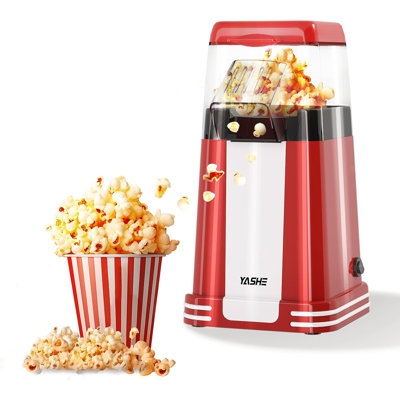 YASHE Retro Hot‑Air Popcorn Popper Machine, 8‑Cup Oil‑Free Electric Popcorn Maker with Multi‑Function Lid as Measuring Cup & Butter Melting Tray