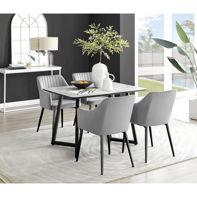 4 -Person Dining Set, Grey/Black