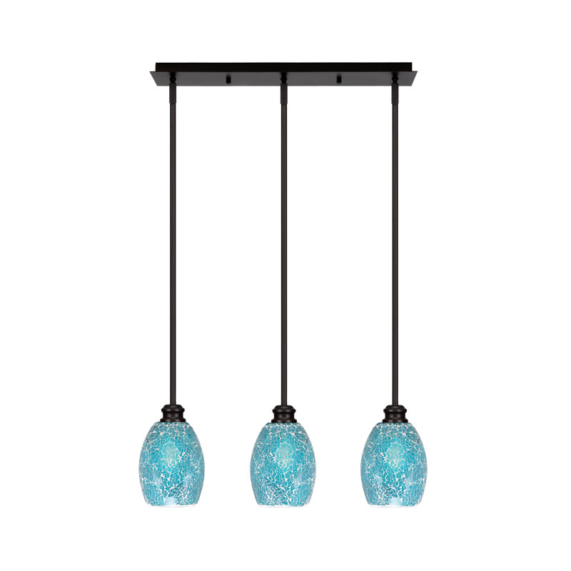 Luminaire suspendu linéaire 3 lumières Edge avec verre de fusion 5 po Edge, Espresso, Fusion turquoise