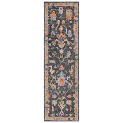Karlise Hand Tufted Wool/Cotton Oriental Rug in Dark Gray/Sage