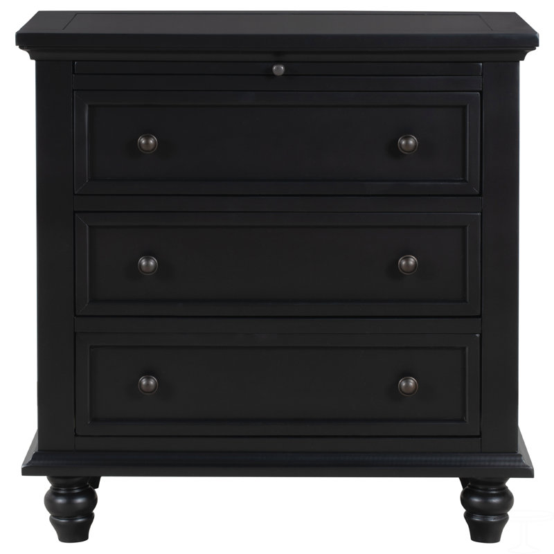 Armoire de rangement à 3 tiroirs, table de bout avec plateau coulissant, Noir
