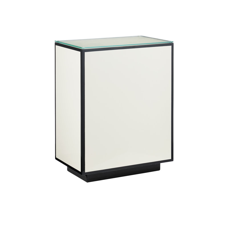 Lacquer Glass Top End Table, White/Black