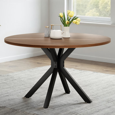 Ash Round Metal Base Dining Table