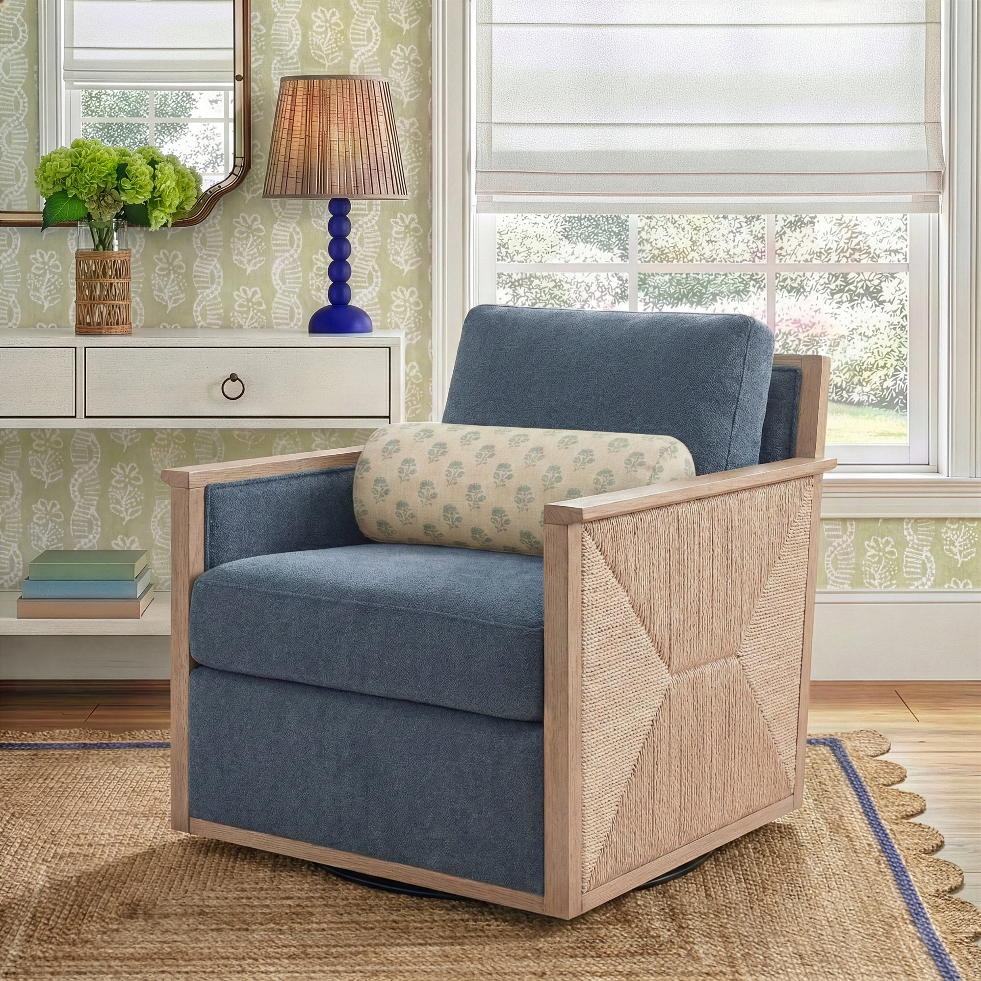  Upholstered Swivel Armchair, Blue