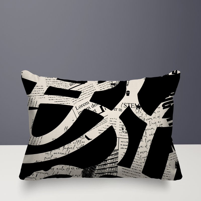 Oreiller rectangulaire réversible intérieur / extérieur Kaya, H 18 po x l 25 po, Noir / blanc cassé