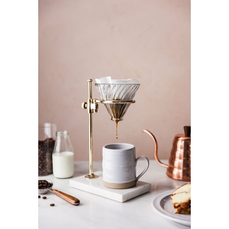 Fdit Brass Pour Over Coffee Dripper with Wood Base Stand Pour Over Coffee  Stand for Use with Coffee Dripper Coffee Filter Stand Perfect for Manual