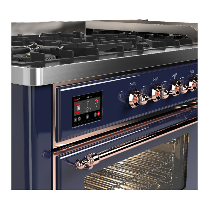 Majestic III Series 60 Inch Dual Fuel Range with 7 Sealed Burners, Griddle, in Blue Grey (Liquid Propane, Burnished Trim)