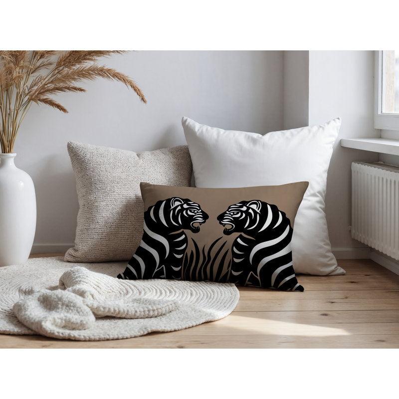 Oreiller rectangulaire réversible intérieur / extérieur Pulo Tiger, Beige, H 20 po x l 14 po