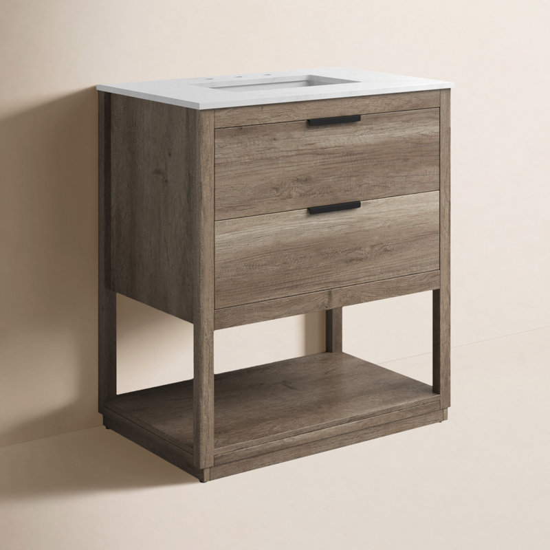 Felicity 30'' Single Bathroom Vanity with Stone Top, Natural Oak