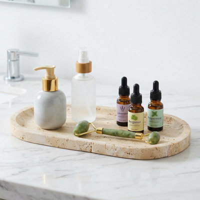 Plateau de coiffeuse en marbre naturel, organisateur de salle de bain et de commode pour parfum, bijoux