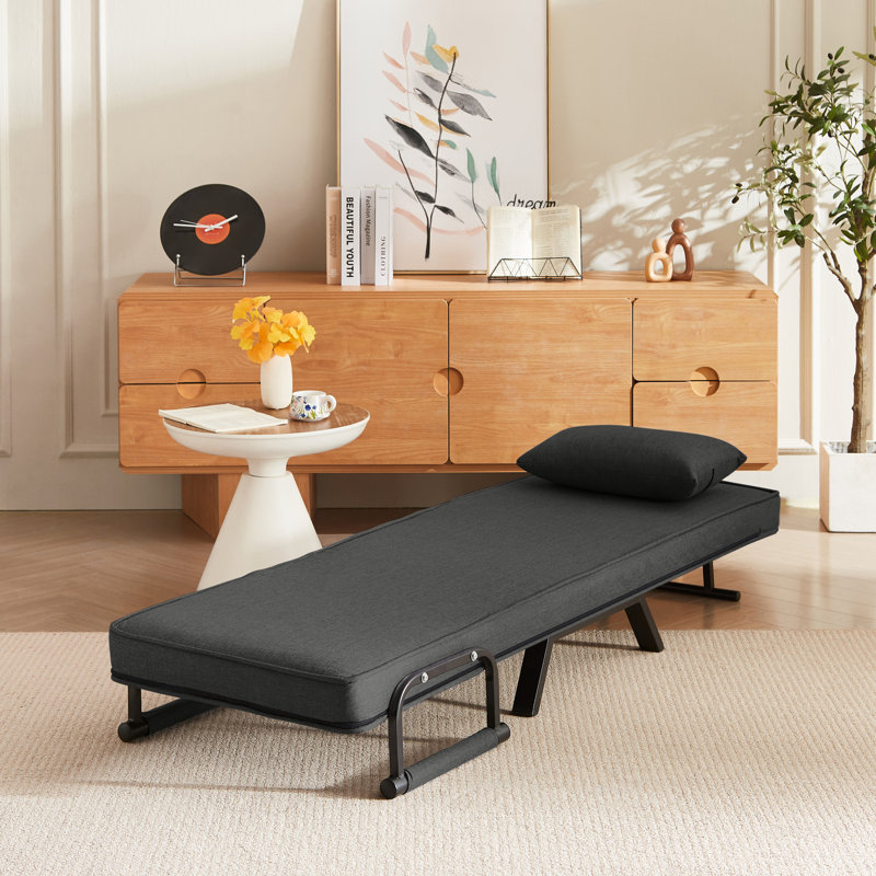 Sleep chair bed with 5-position adjustable backrest and pillow, comfy convertible sleeper chair for office, black