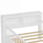 Lit simple en bois massif avec garde-corps de sécurité et plusieurs compartiments de rangement, blanc doux