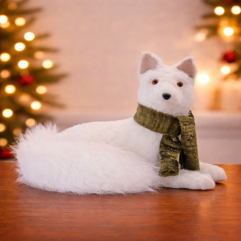 Plush Winter Fox Figurine with Scarf