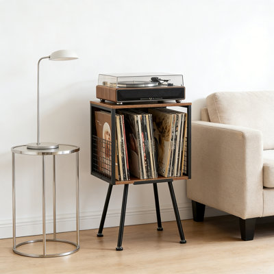 Record Player Stand With Storage Holds 100 Vinyl Records, Industrial Turntable Stand With Storage Shelf