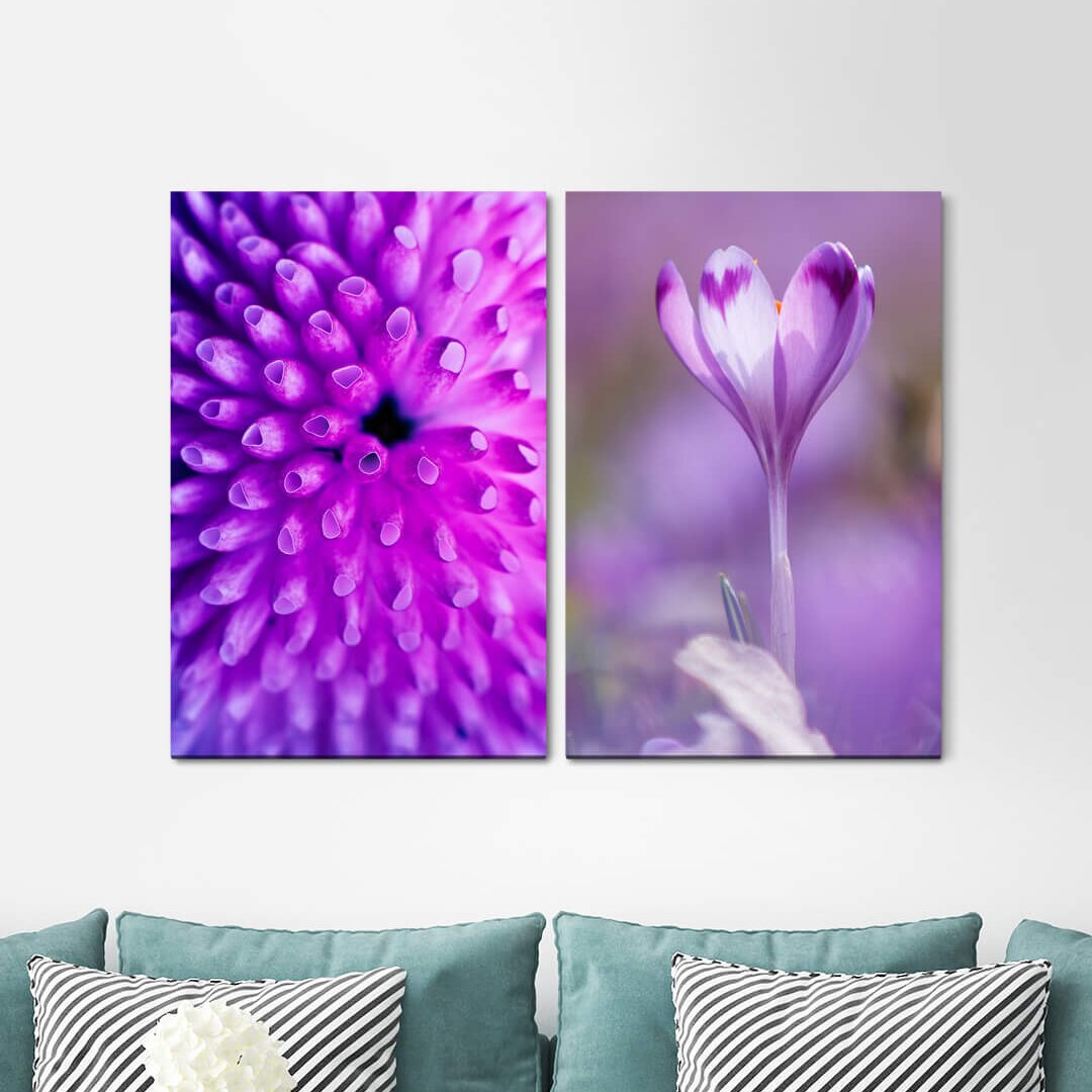 2-tlg. Leinwandbilder-Set - Grafikdruck „Coral Boy Flower Blossoms Violet Delicate Sensitive”