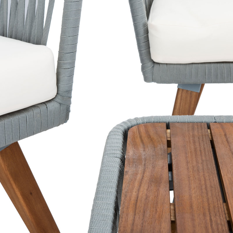 Ensemble de conversation de patio en bois massif avec coussins Larry , Beige, gris