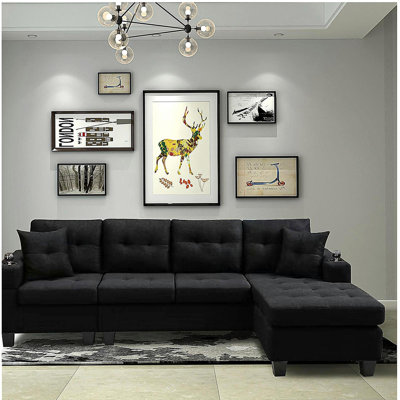Canapé modulaire droit MEGA avec repose-pieds, canapé d'angle convertible avec rangement pour accoudoirs, canapé modulaire pour salon et appartement, méridienne droite et gris