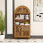 Armoire vintage en bois sculpté arqué avec tablettes ouvertes-204164790