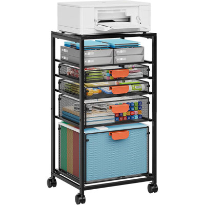 Rolling File Cart With 4 Storage Drawers - Mobile Lockable-Wheel File Cabinet (Hanging Filing Organizer, Under Desk Utility Cart For Home Office) by 17 Stories