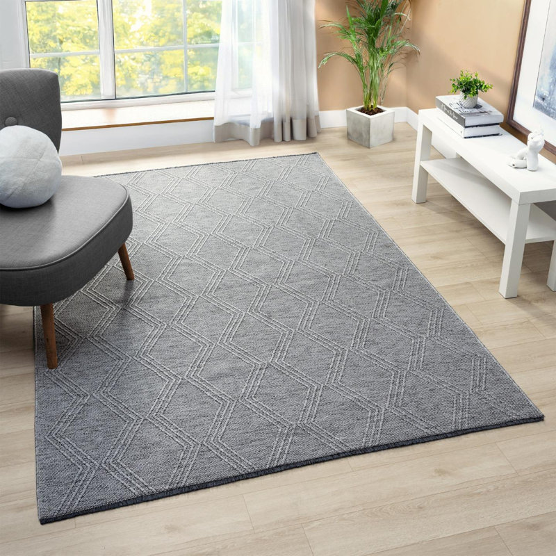 Modern Farmhouse Diamond Pattern Non-Slip Washable Rug, Rectangle 9' x 12'