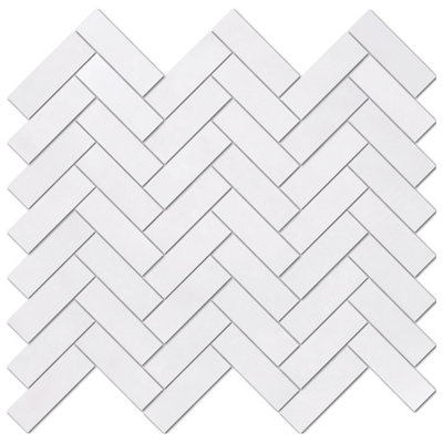 Thassos Premium 1" x 3" Marble Natural Stone Herringbone Mosaic Sheet Wall & Floor Tile