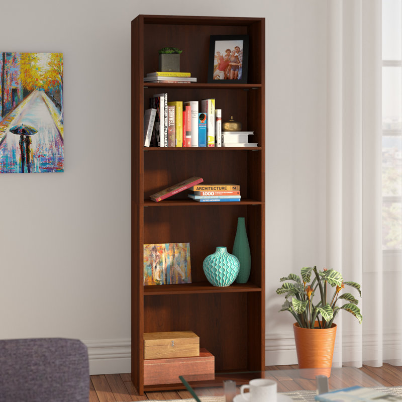 Bibliothèque standard Arisztid, (5 tablettes) H 71,18 po x l 24,5 po x P 11,5 po, Marron foncé