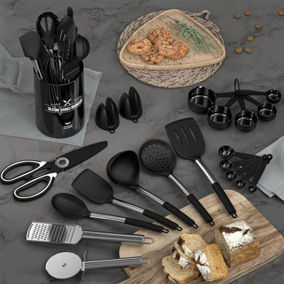 30 Pcs Silicone Cooking Utensil Set, Non-stick Heat Resistant, Dishwasher Safe, Bpa Free, Black