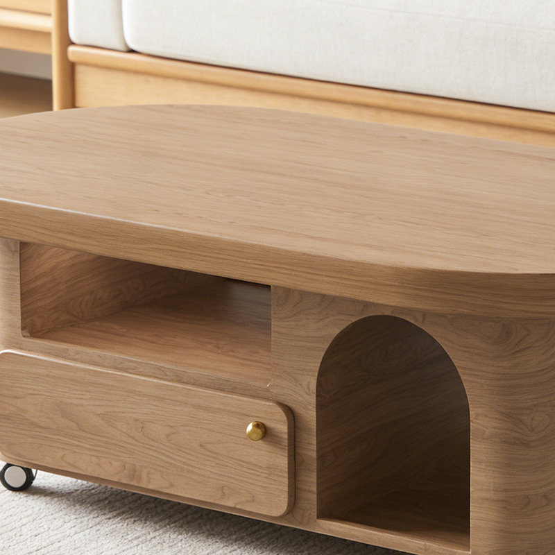 Table basse moderne avec tiroir de rangement à roulettes, H 16,53 po x l 55,11 po x P 23,62 po, Naturel