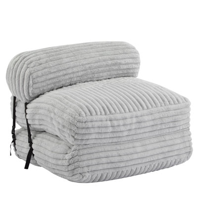 Gray Latina Indoor Foldable Bean Bag Chair, 2 - In 1 For Work And Relax, Faux Fur Cover, Shredded Foam Fill Lounge Gray, Guest Bedroom, Soft Fur, Cylindrical Lumbar Support