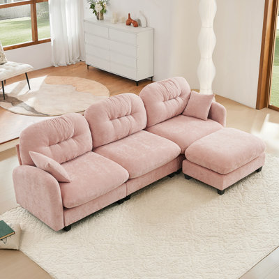 Modular Sectional L Shaped Couch With Ottoman, Featuring Premium Chenille Fabric, Tufted Cushion Backrest, Ergonomic Design For Easy Installation In Various Spaces