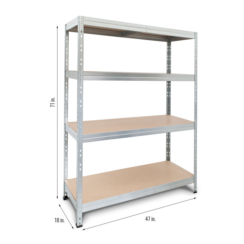 Galvanized 4-Tier Metal Shelf with HDF Boards, 71" x 47" x 18"