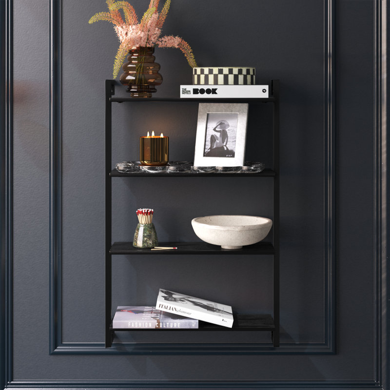 Phantom Solid Wood and Metal Floating Shelf, Black