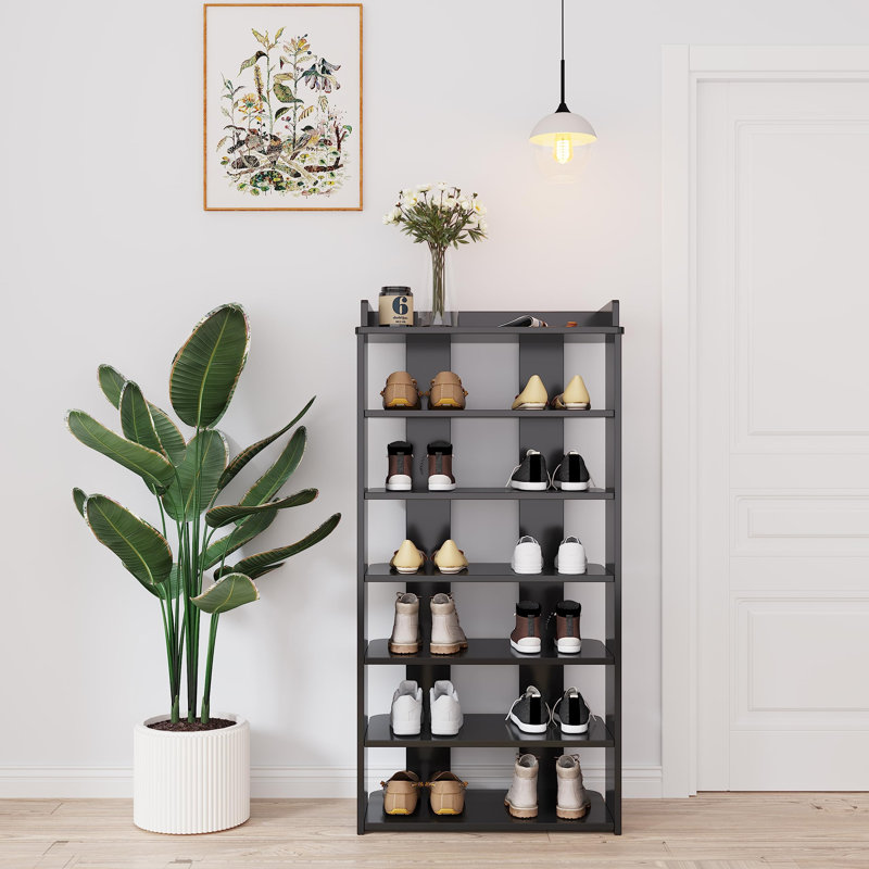 7 Pair Shoe Rack, Black, 97 cm H x 50 cm W x 25 cm D
