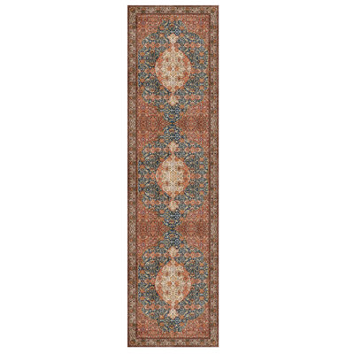 Blue Brown Oriental Polyester Soft Touch Machine Woven Decorative Area Rug