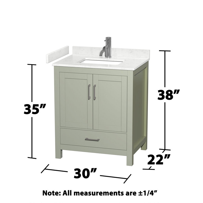Sheffield Freestanding Single Bathroom Vanity with Marble Top, Carrara Cultured Marble, Light Green, 30"