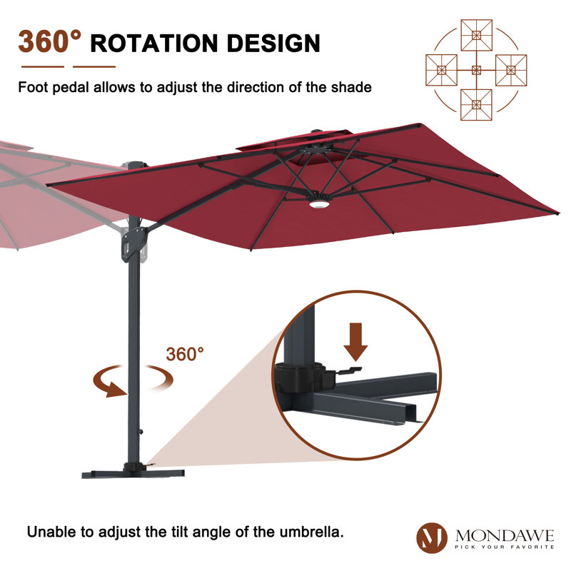 Parasol en porte-à-faux carré Gilda, Rouge